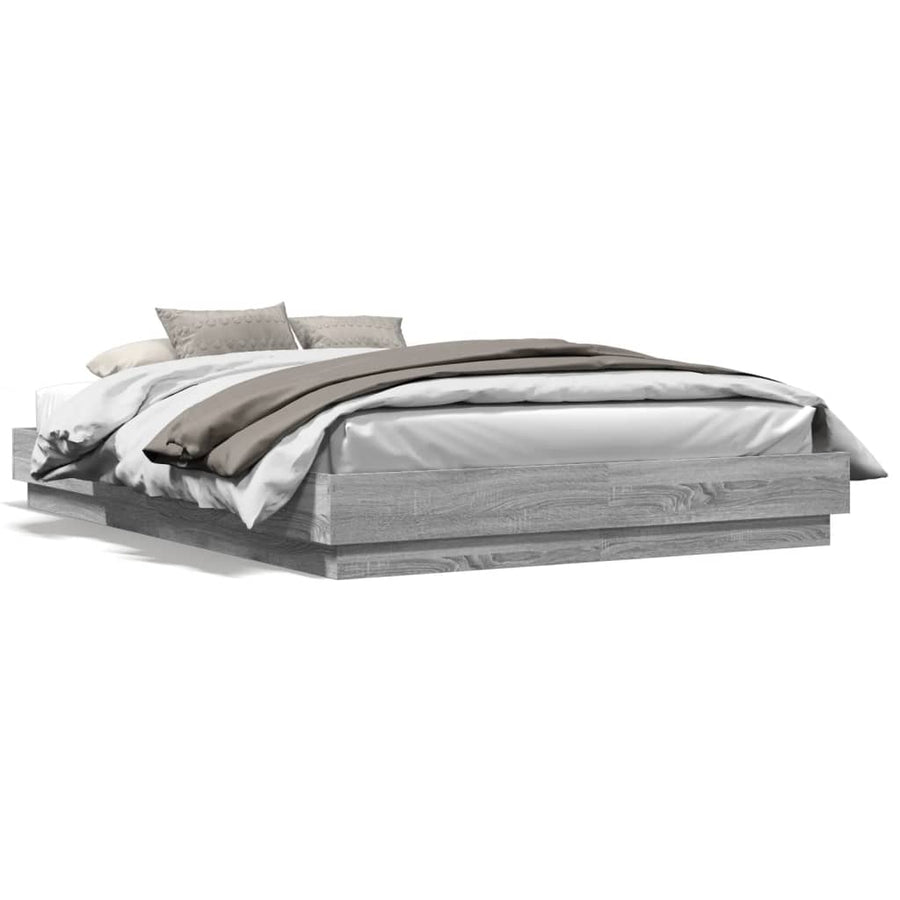 Bedframe Met Led-Verlichting Grijs Sonoma Eikenkleur 140X200 Cm
