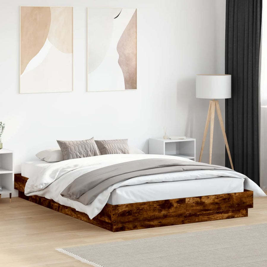 Bedframe Met Led-Verlichting Gerookt Eikenkleurig 120X200 Cm Groen
