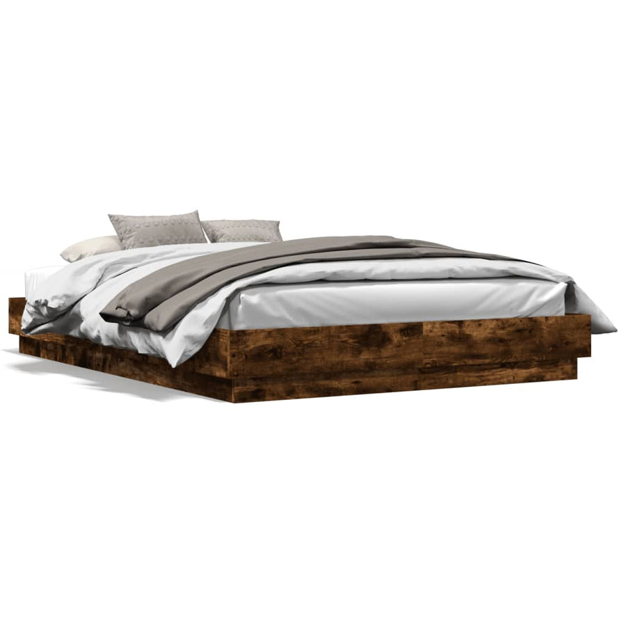Bedframe Met Led-Verlichting Gerookt Eikenkleurig 120X200 Cm Groen