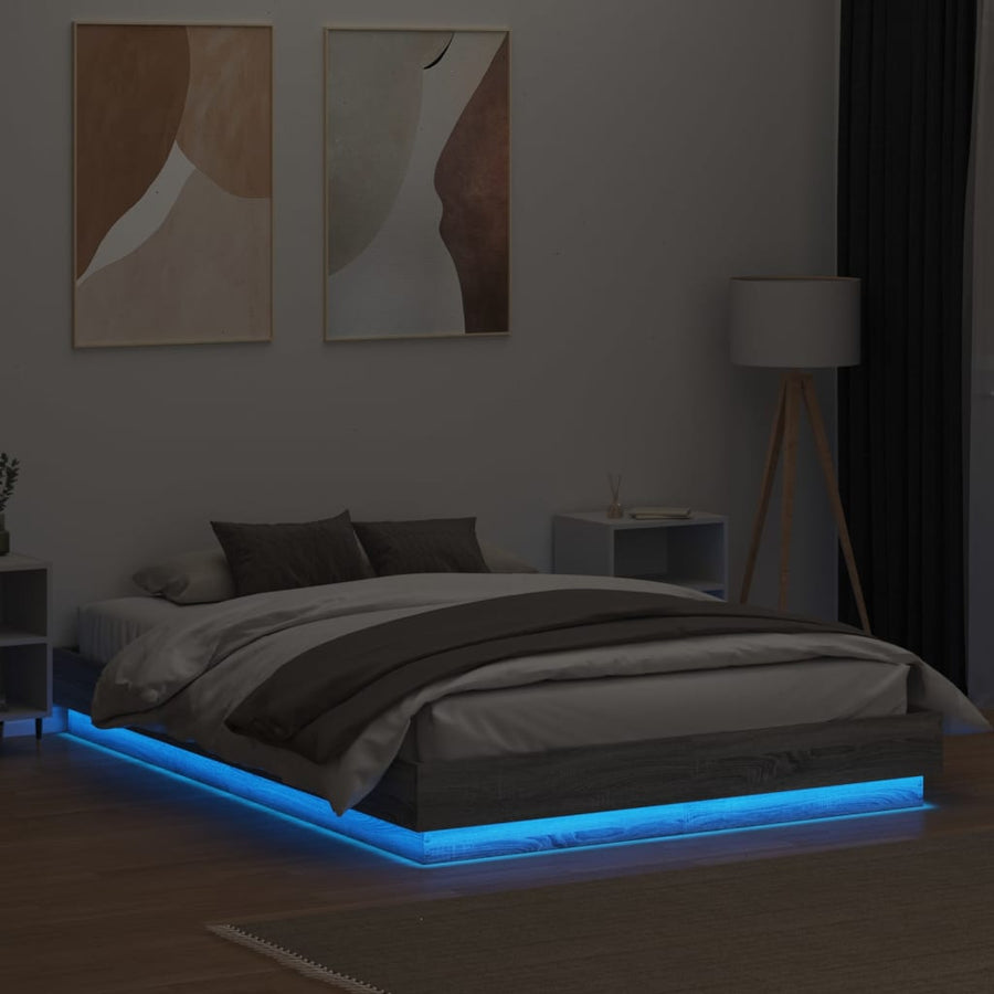 Bedframe Met Led-Verlichting Grijs Sonoma Eikenkleur 120X200 Cm Blauw