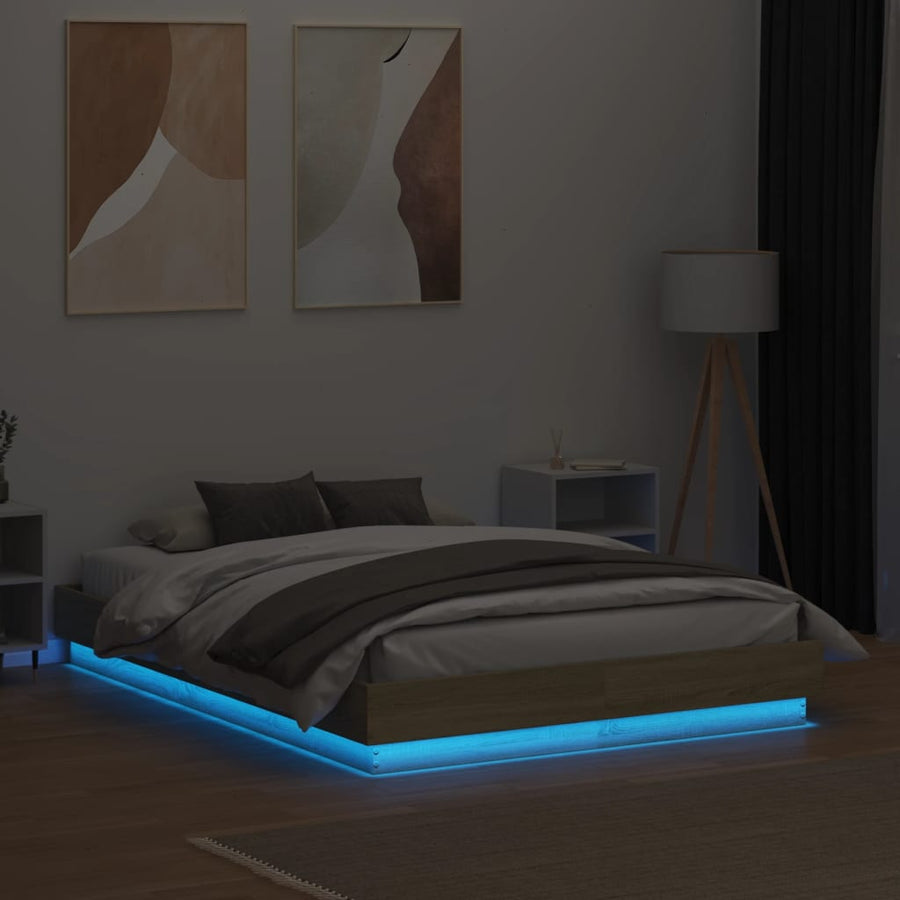 Bedframe Met Led-Verlichting Sonoma Eikenkleurig 120X190 Cm