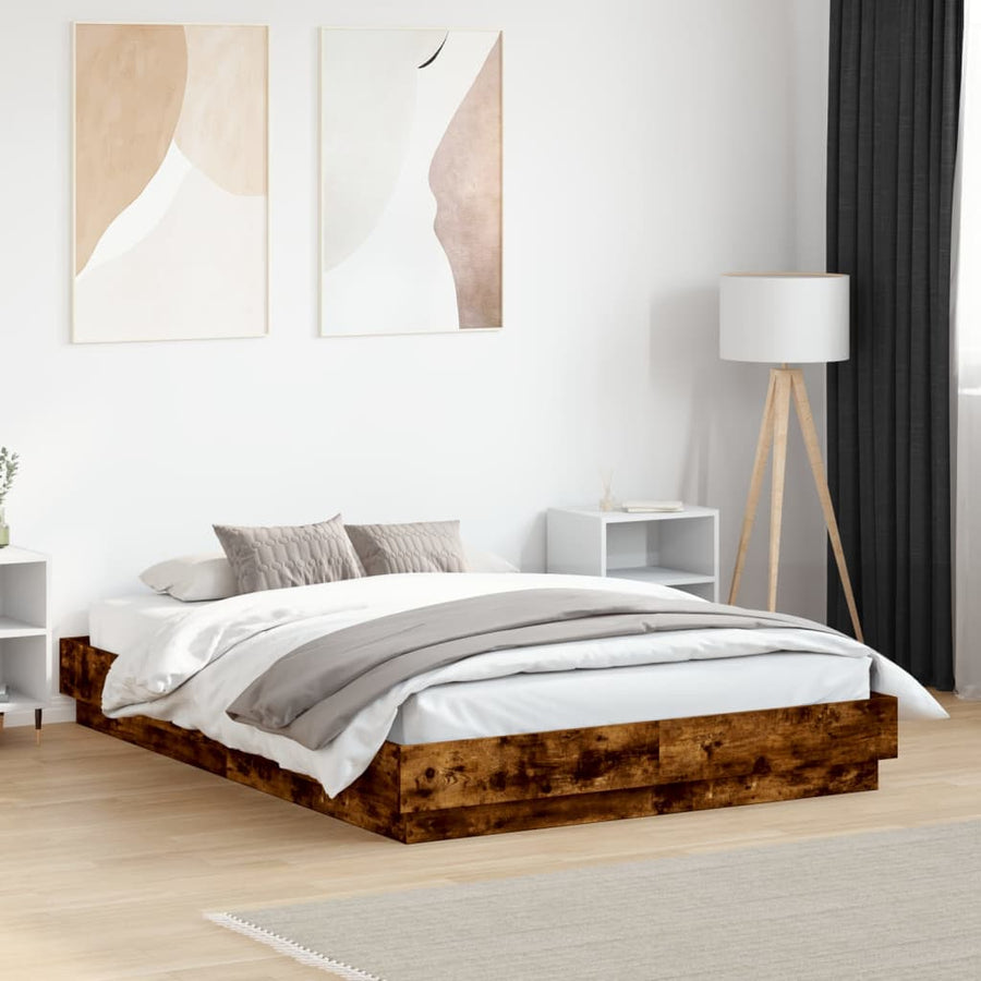 Bedframe Met Led-Verlichting Gerookt Eikenkleurig 120X190 Cm Groen