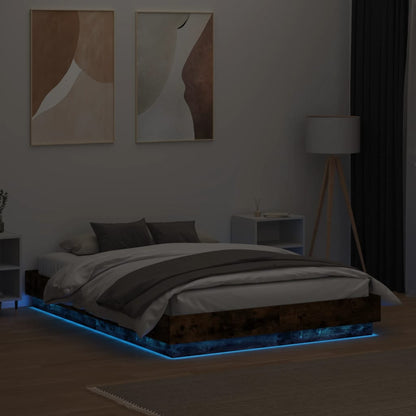 Bedframe Met Led-Verlichting Gerookt Eikenkleurig 120X190 Cm Groen