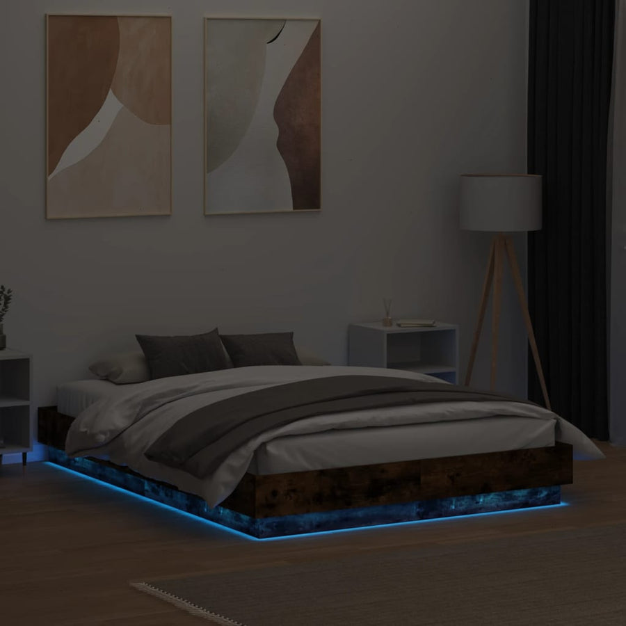Bedframe Met Led-Verlichting Gerookt Eikenkleurig 120X190 Cm Groen