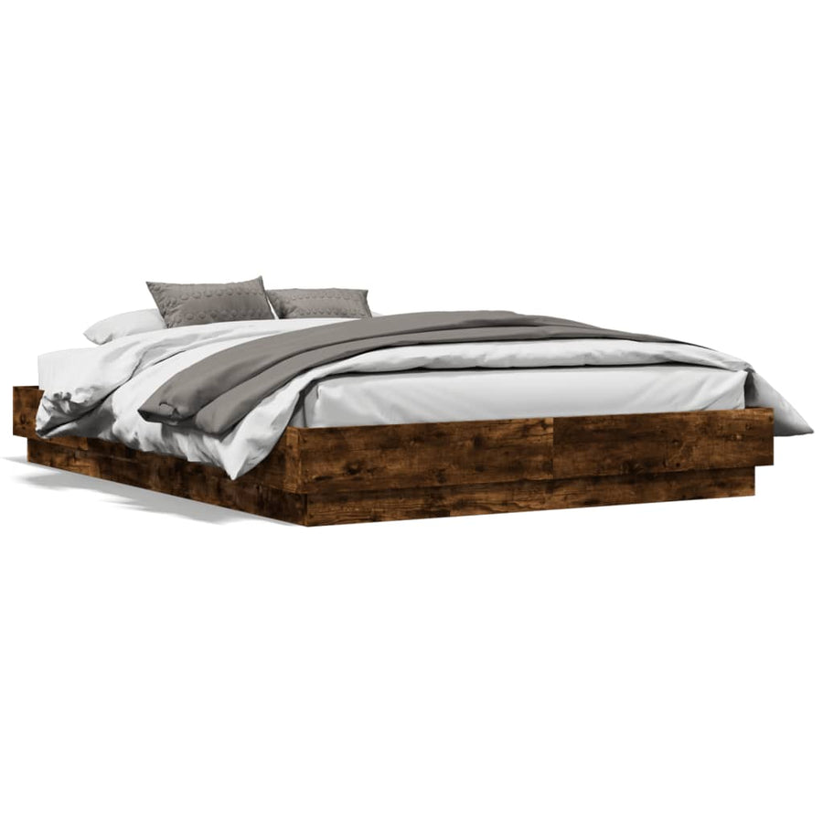 Bedframe Met Led-Verlichting Gerookt Eikenkleurig 120X190 Cm Groen