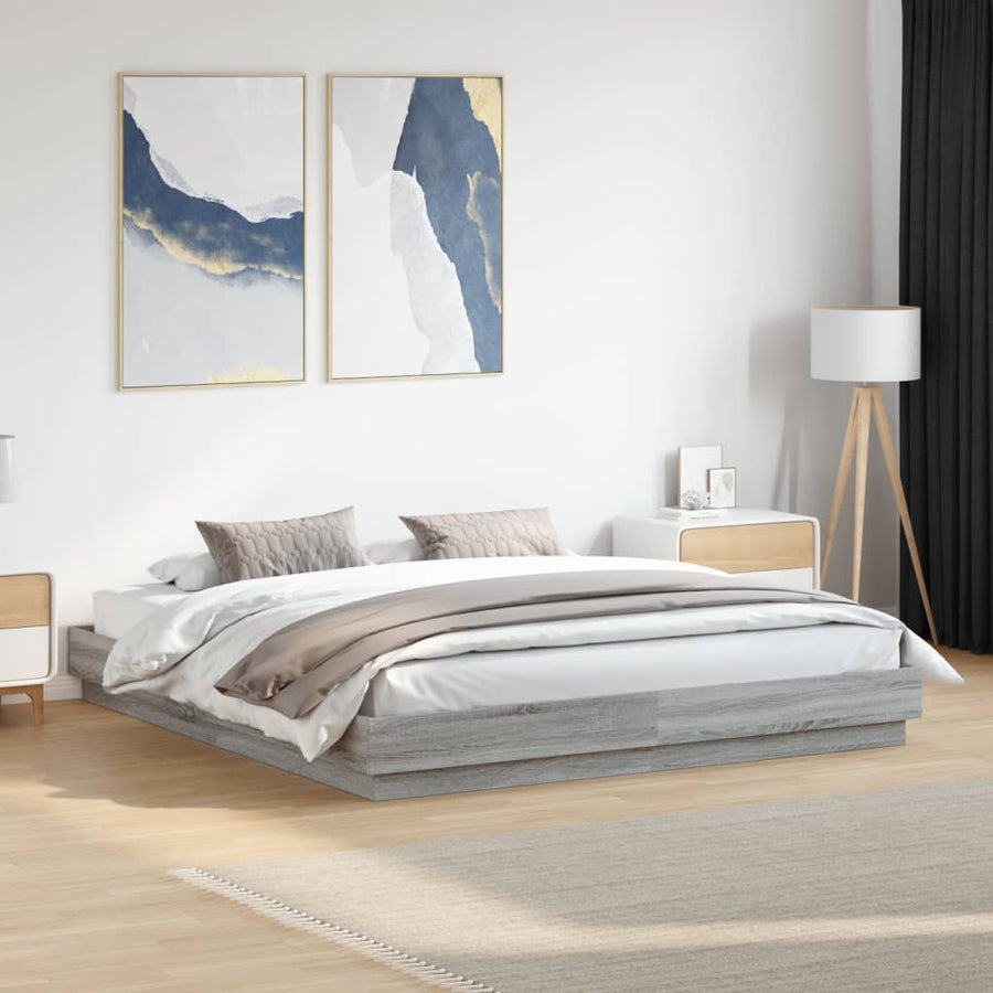 Bedframe Bewerkt Hout Grijs Sonoma Eikenkleurig 200X200 Cm Groen