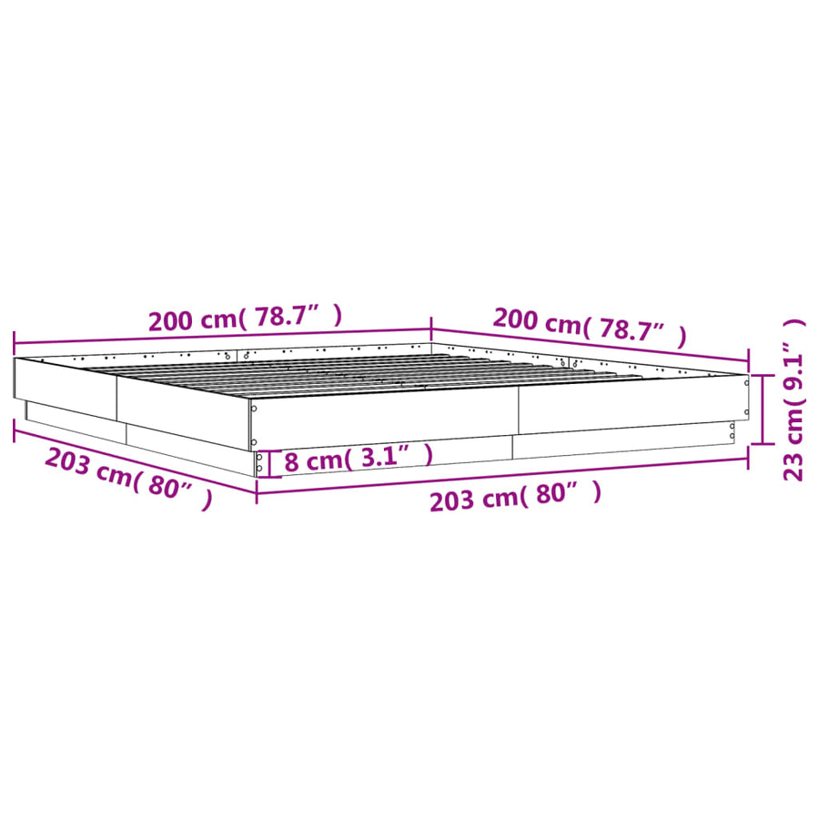 Bedframe Bewerkt Hout Grijs Sonoma Eikenkleurig 200X200 Cm Groen