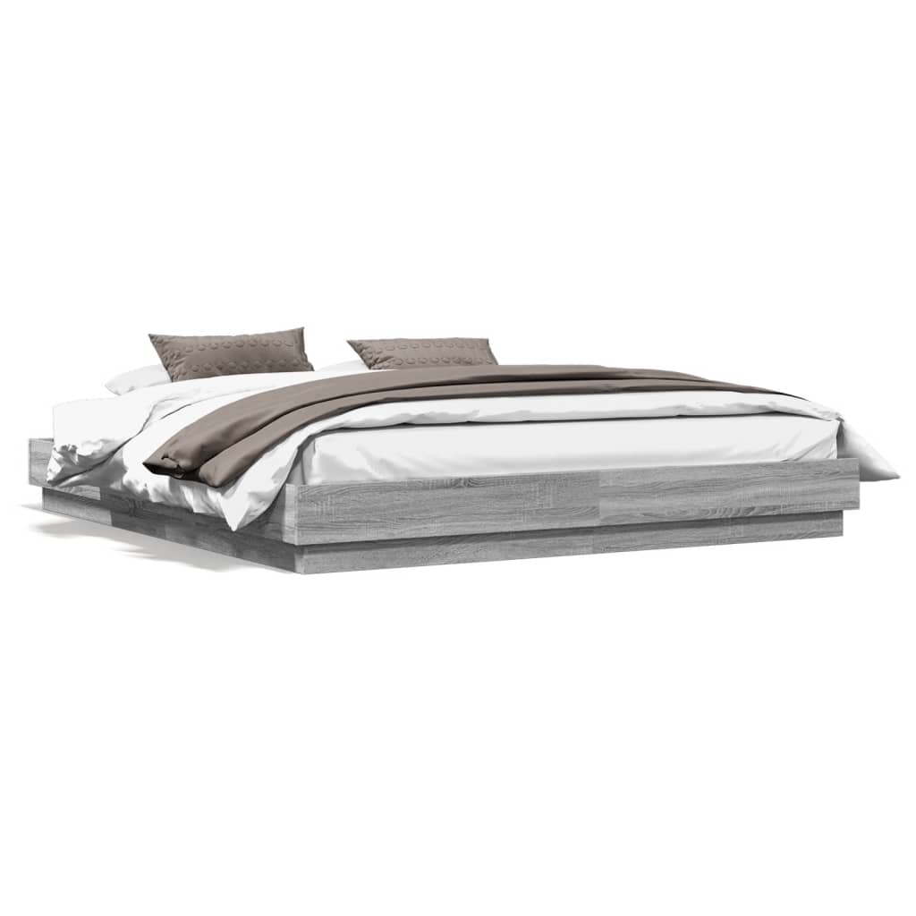 Bedframe Bewerkt Hout Grijs Sonoma Eikenkleurig 200X200 Cm Groen