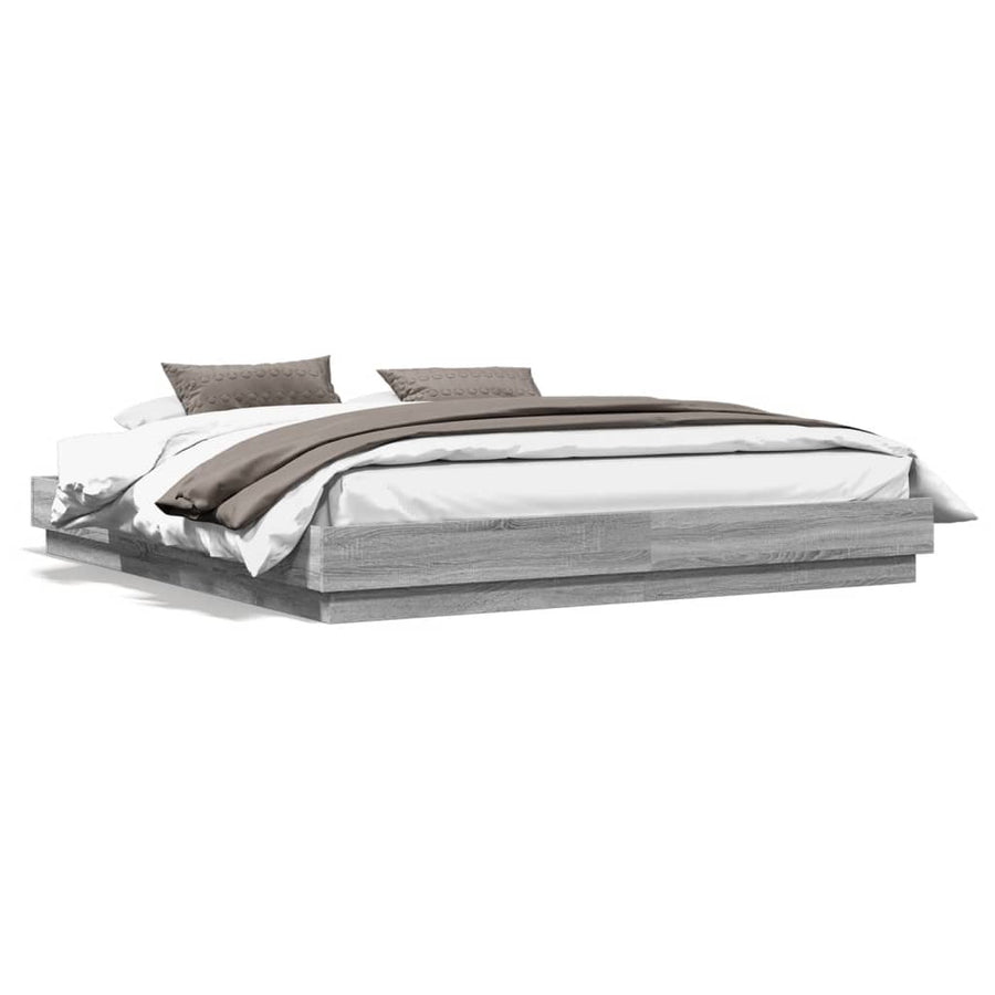 Bedframe Bewerkt Hout Grijs Sonoma Eikenkleurig 200X200 Cm Groen