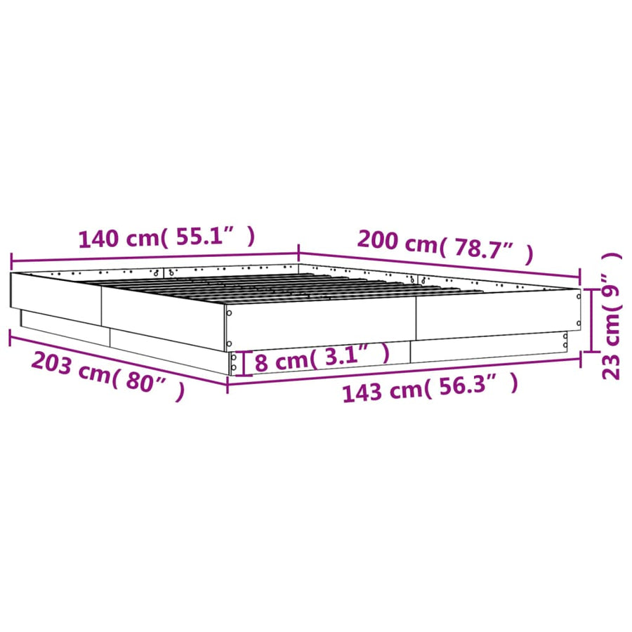 Bedframe bewerkt hout sonoma eikenkleurig 140x200 cm