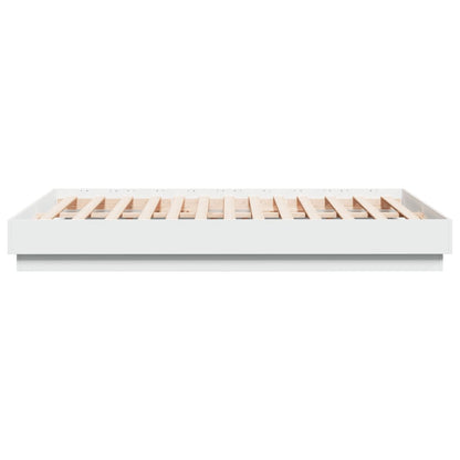 Bedframe LED massief hout wit 140x190 cm