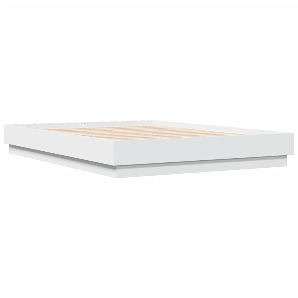 Bedframe LED massief hout wit 140x190 cm