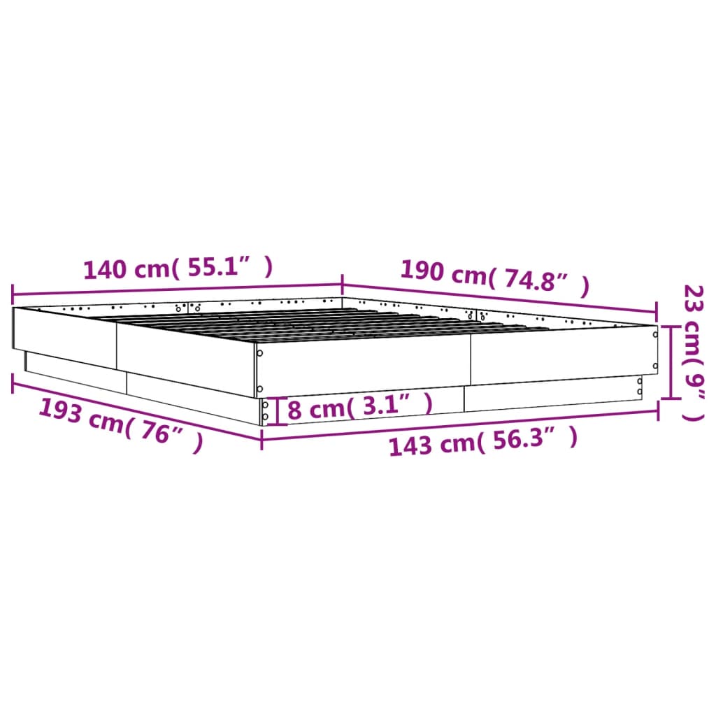 Bedframe LED massief hout wit 140x190 cm
