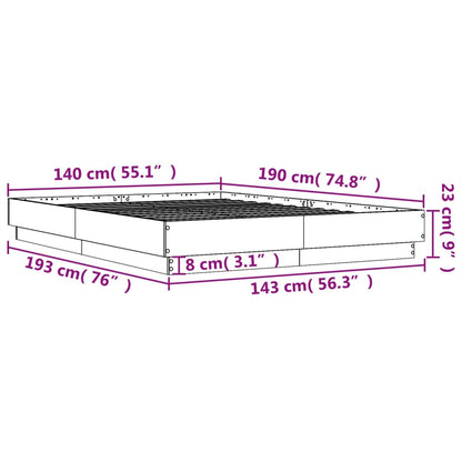 Bedframe LED massief hout wit 140x190 cm