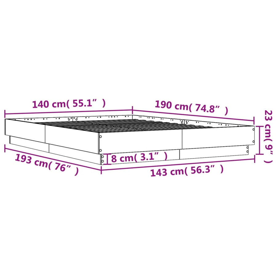 Bedframe LED massief hout wit 140x190 cm