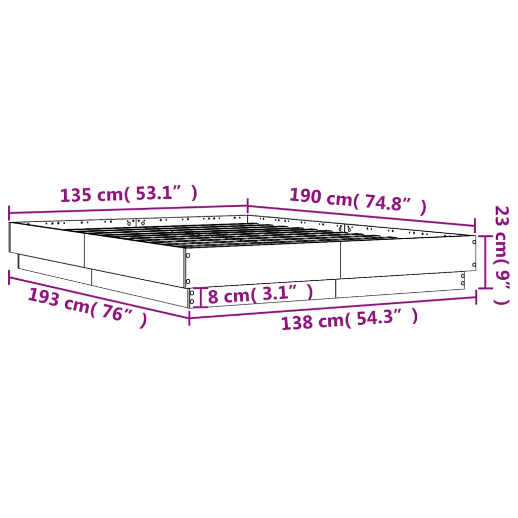 Bedframe bewerkt hout sonoma eikenkleurig 135x190 cm