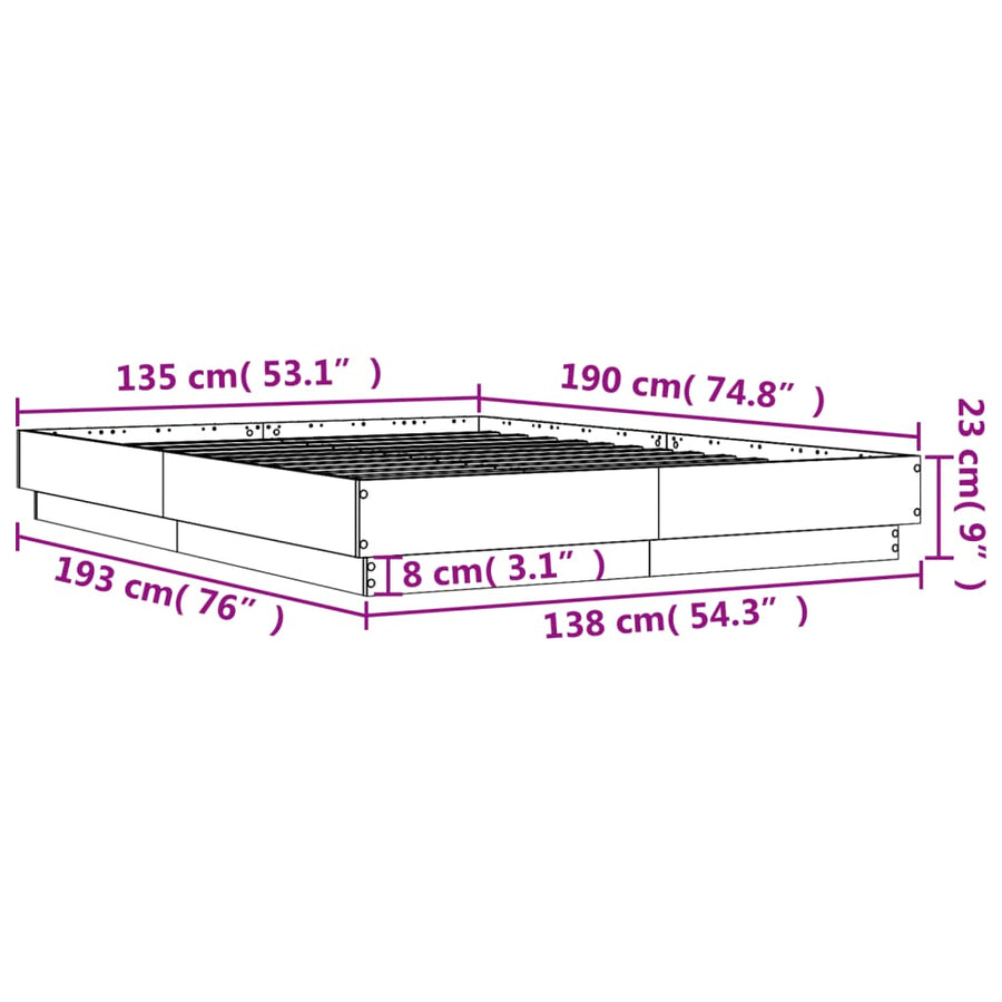 Bedframe bewerkt hout betongrijs 135x190 cm