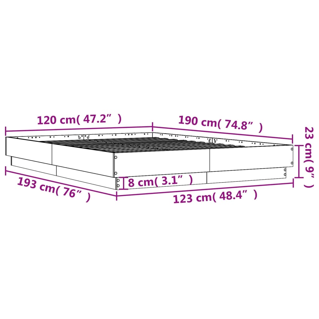 Bedframe bewerkt hout wit 120x190 cm