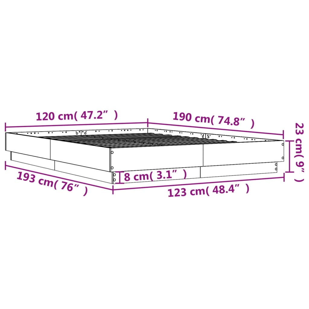 Bedframe bewerkt hout gerookt eikenkleurig 120x190 cm