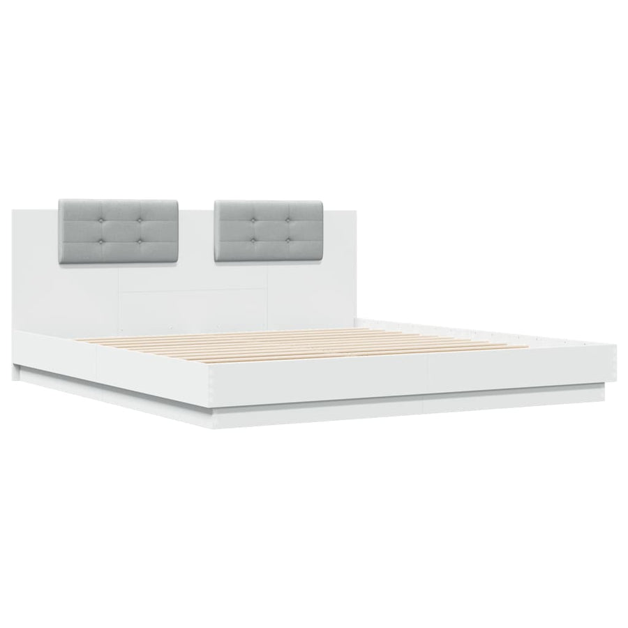 Bedframe Met Hoofdeinde Bewerkt Hout Wit 200X200 Cm