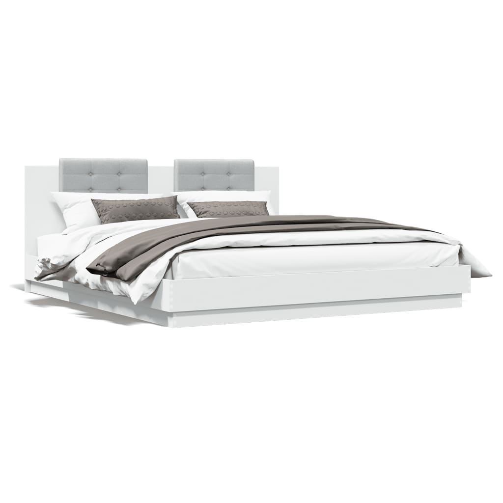 Bedframe Met Hoofdeinde Bewerkt Hout Wit 200X200 Cm