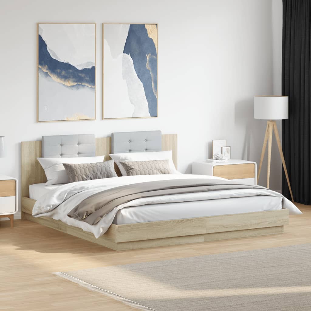 Bedframe Met Hoofdeinde Bewerkt Hout Sonoma Eiken 200X200 Cm