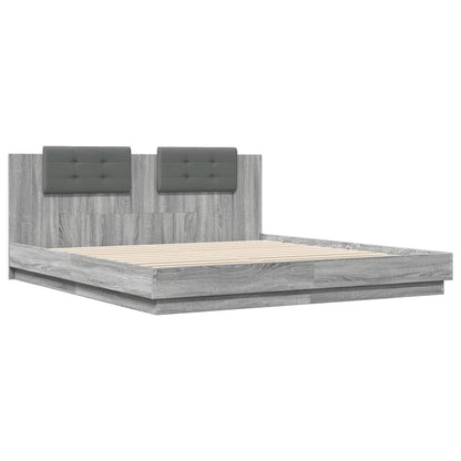 Bedframe Met Hoofdeinde Bewerkt Hout Grijs Sonoma 200X200 Cm