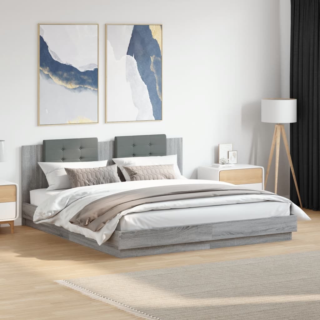 Bedframe Met Hoofdeinde Bewerkt Hout Grijs Sonoma 200X200 Cm