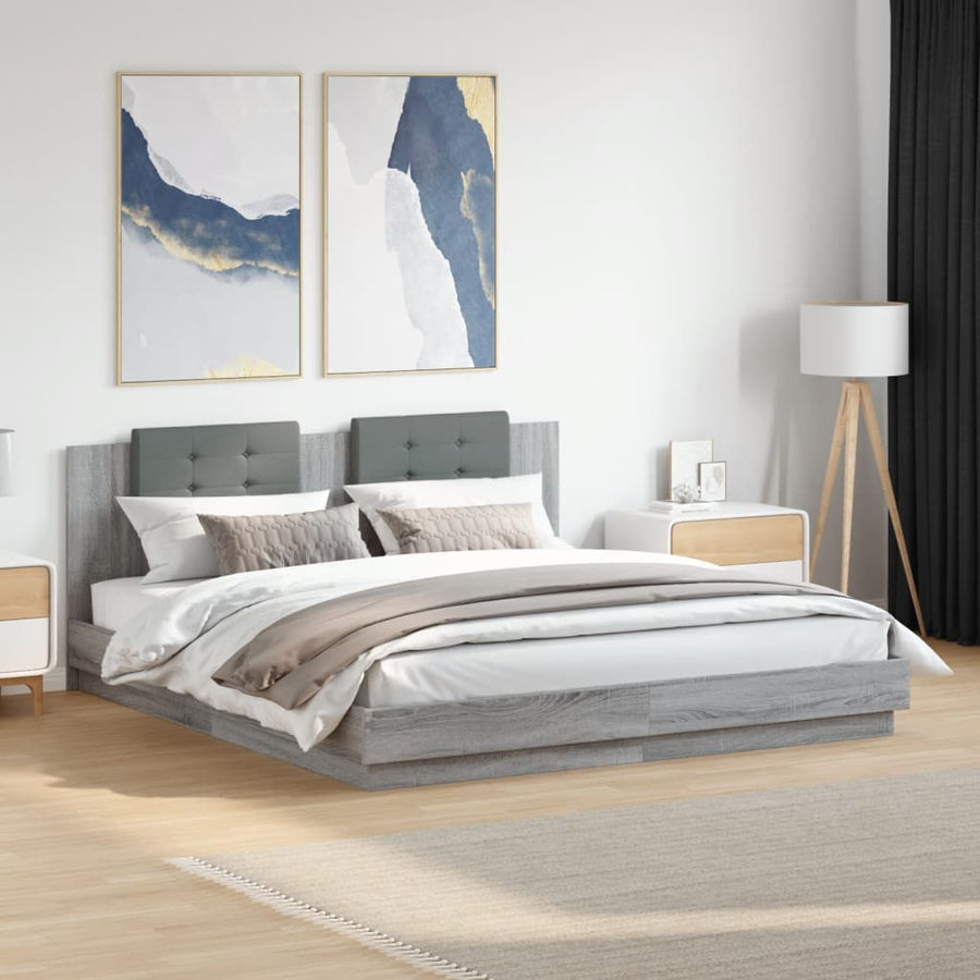 Bedframe Met Hoofdeinde Bewerkt Hout Grijs Sonoma 200X200 Cm
