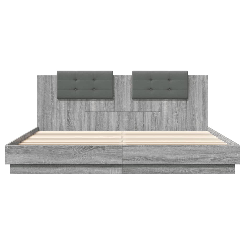 Bedframe Met Hoofdeinde Bewerkt Hout Grijs Sonoma 200X200 Cm