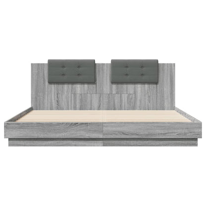 Bedframe Met Hoofdeinde Bewerkt Hout Grijs Sonoma 200X200 Cm