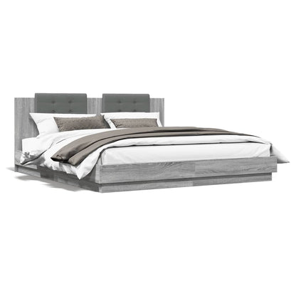 Bedframe Met Hoofdeinde Bewerkt Hout Grijs Sonoma 200X200 Cm