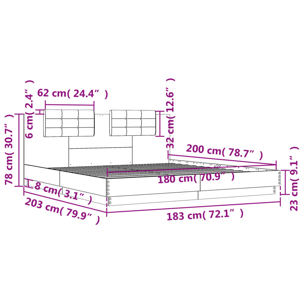 Bedframe Met Hoofdbord Bewerkt Hout Wit 180X200 Cm