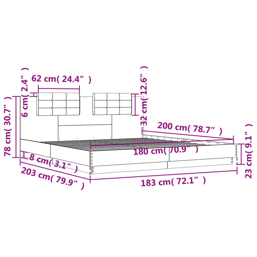 Bedframe Met Hoofdbord Bewerkt Hout Wit 180X200 Cm
