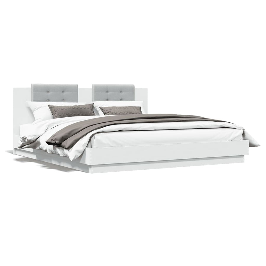 Bedframe Met Hoofdbord Bewerkt Hout Wit 180X200 Cm