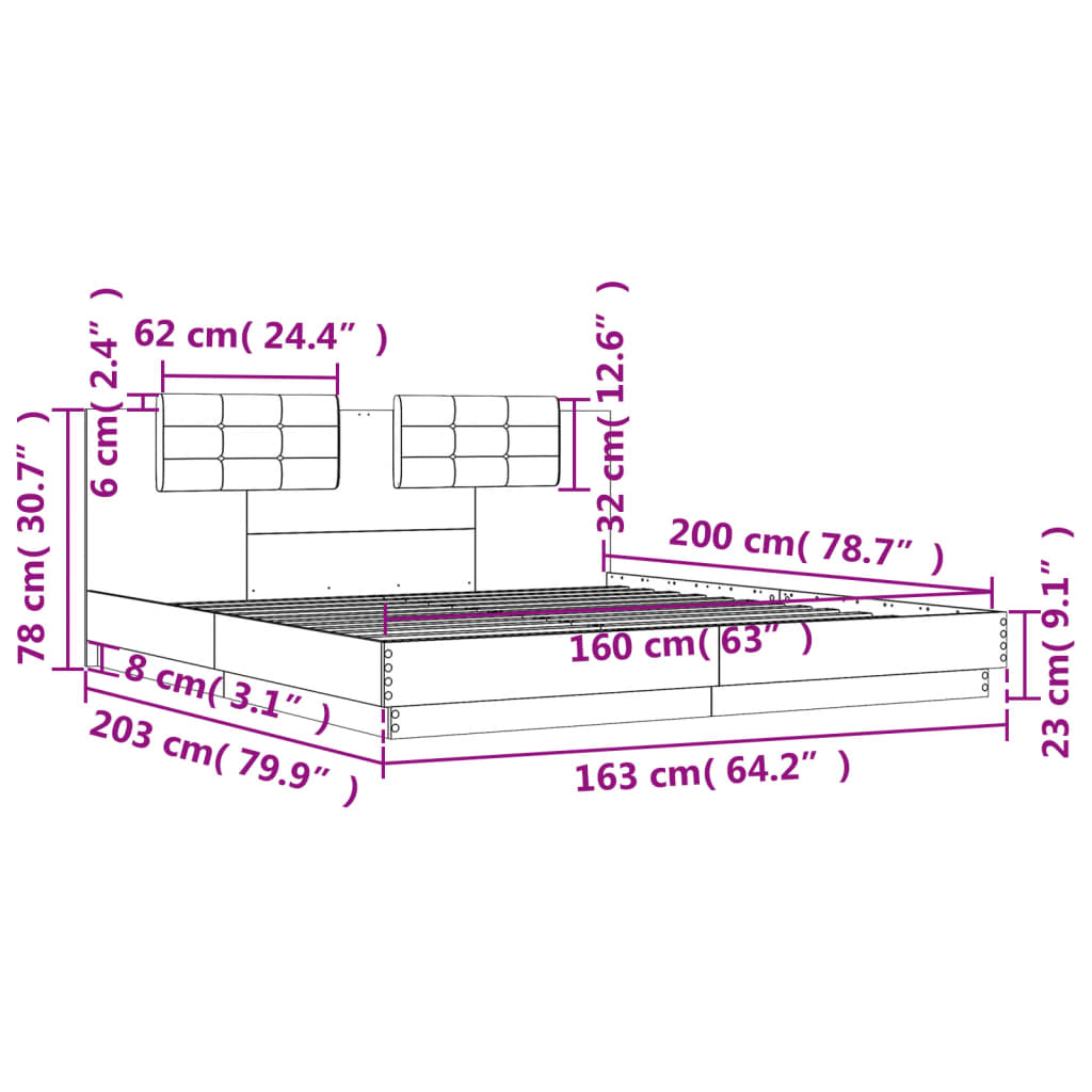 Bedframe Met Hoofdbord Bewerkt Hout Wit 160X200 Cm
