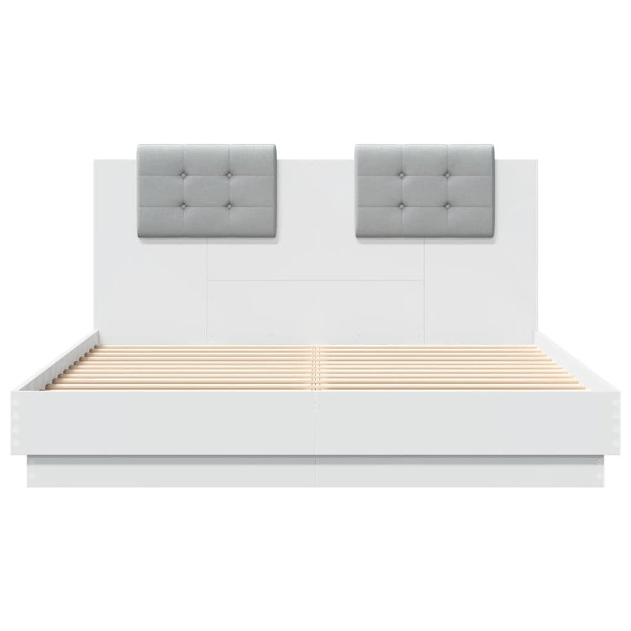 Bedframe Met Hoofdeinde Bewerkt Hout Wit 150X200 Cm