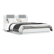 Bed frame with headboard carved wood white 150x200 cm
