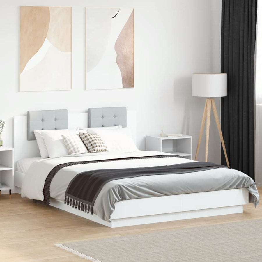Bedframe Met Hoofdbord Bewerkt Hout Wit 140X200 Cm