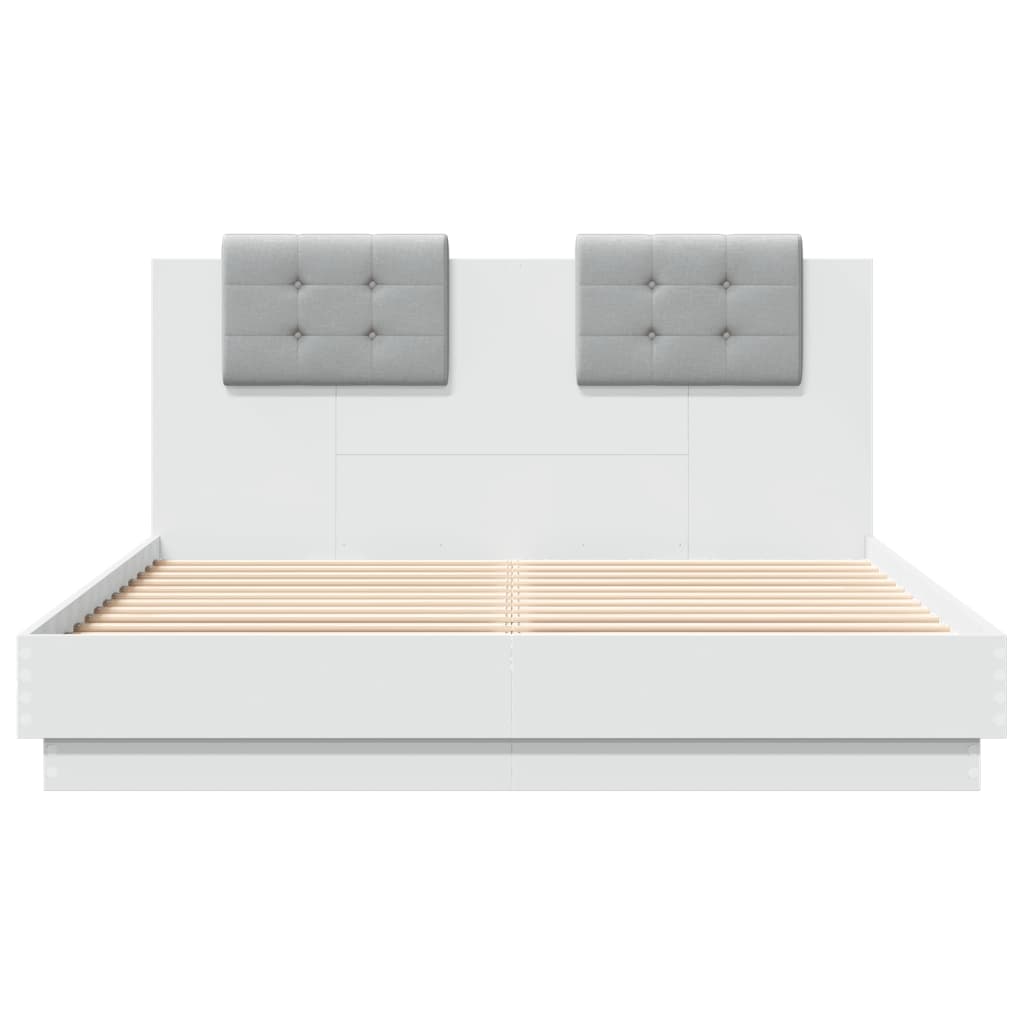 Bedframe Met Hoofdbord Bewerkt Hout Wit 140X200 Cm