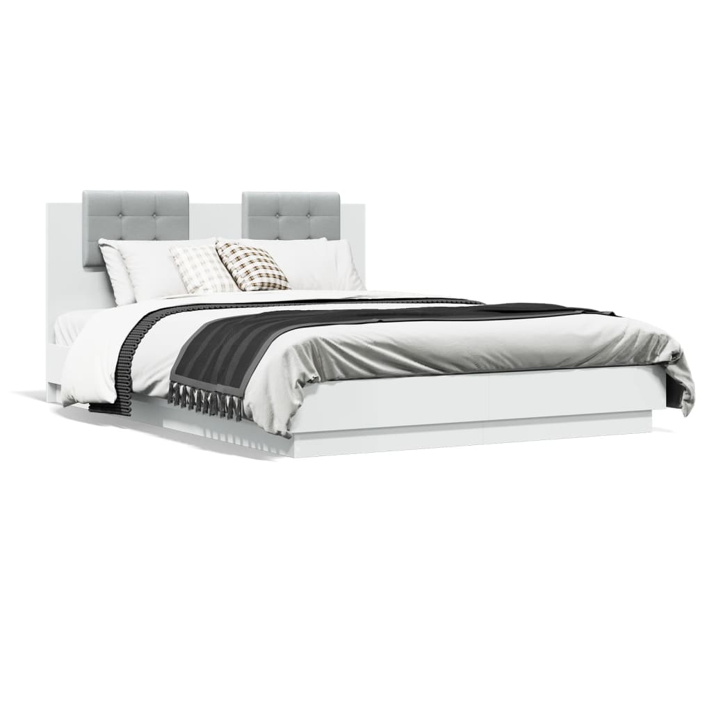 Bedframe Met Hoofdbord Bewerkt Hout Wit 140X200 Cm