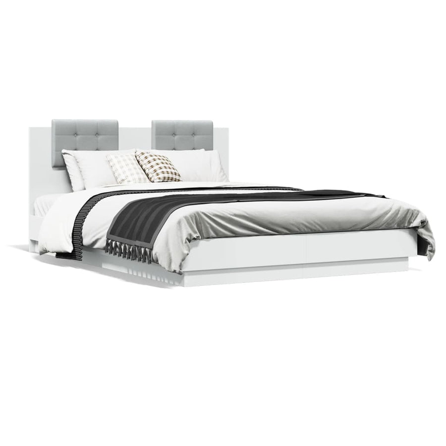 Bedframe Met Hoofdbord Bewerkt Hout Wit 140X200 Cm