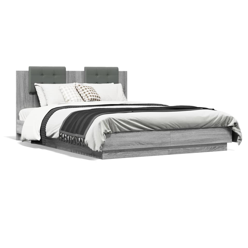 Bedframe Met Hoofdeinde Bewerkt Hout Grijs Sonoma 140X200 Cm