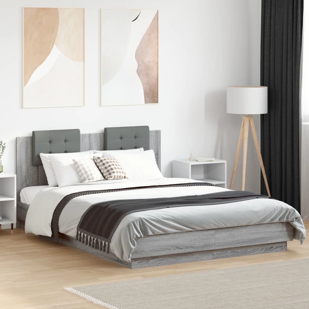 Bedframe Met Hoofdeinde Bewerkt Hout Grijs Sonoma 120X200 Cm