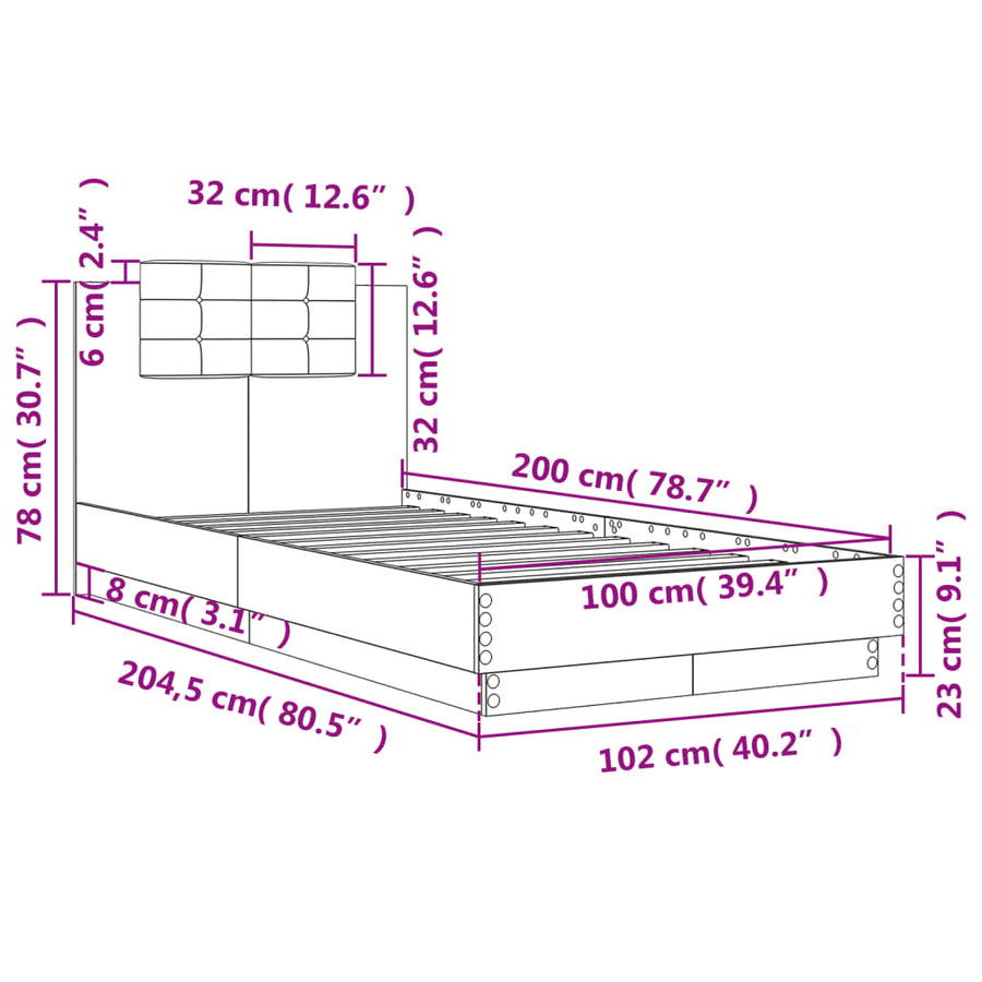 Bedframe Met Hoofdbord Bewerkt Hout Wit 100X200 Cm