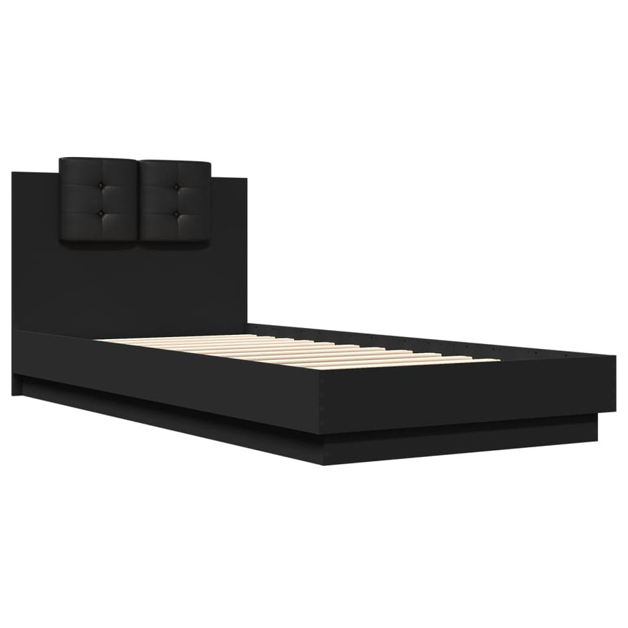 Bedframe Met Hoofdbord Bewerkt Hout Zwart 100X200 Cm
