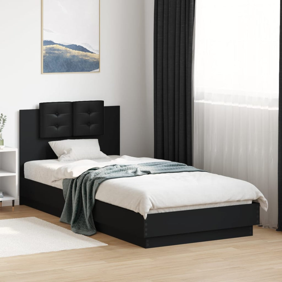 Bedframe Met Hoofdbord Bewerkt Hout Zwart 100X200 Cm