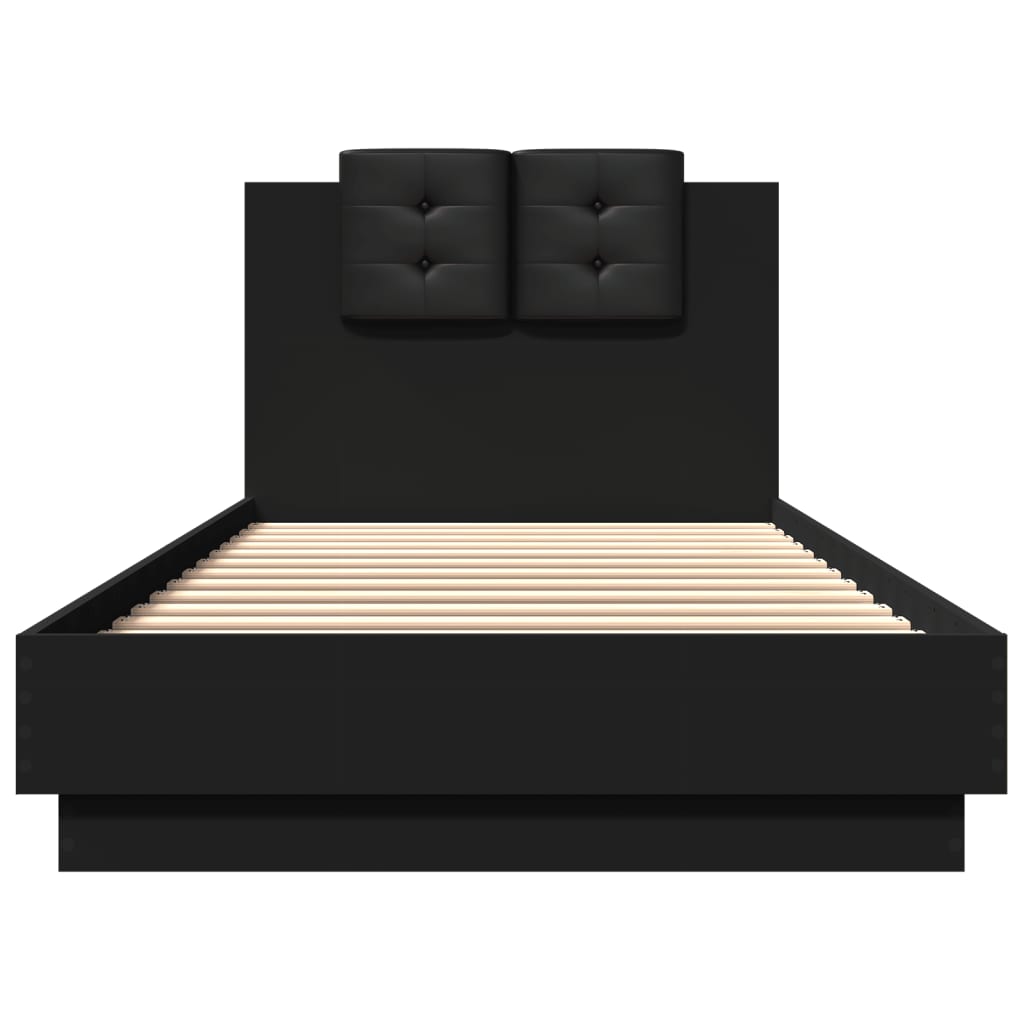 Bedframe Met Hoofdbord Bewerkt Hout Zwart 100X200 Cm
