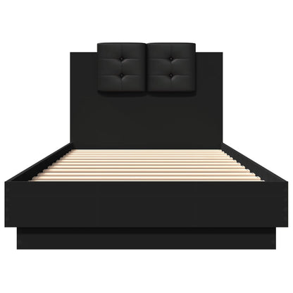 Bedframe Met Hoofdbord Bewerkt Hout Zwart 100X200 Cm