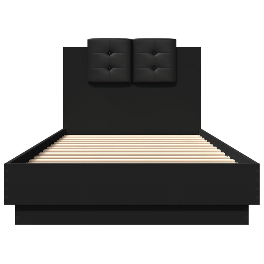 Bedframe Met Hoofdbord Bewerkt Hout Zwart 100X200 Cm